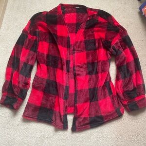 SHEIN Red and Black Plush Cardigan